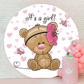 Aperturee - Its A Girl Round Pink Bear Baby Shower Backdrop